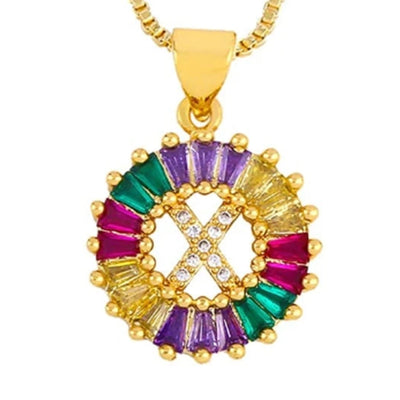 Copper 18K Gold Plated Plating Inlay Letter Zircon Pendant Necklace