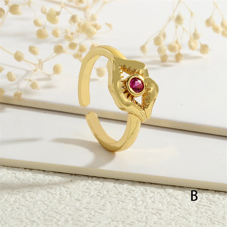 Copper Inlay Lips Devil's Eye Zircon Open Rings