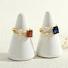 Copper Inlay Geometric Square Zircon Open Rings