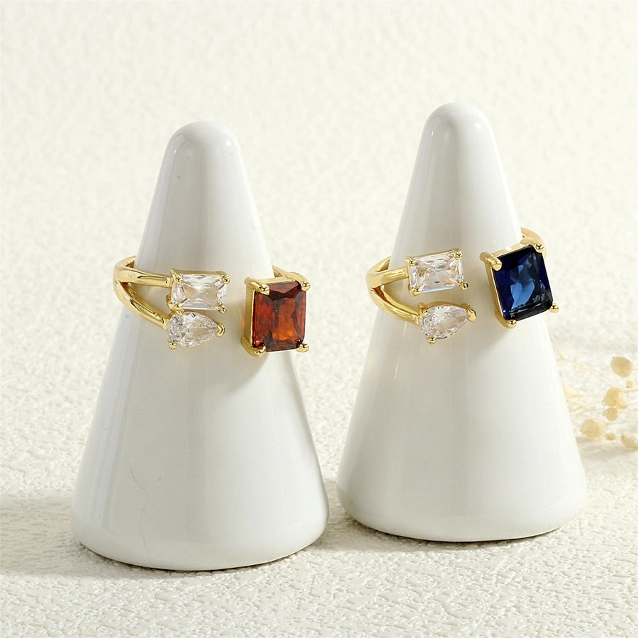 Copper Inlay Geometric Square Zircon Open Rings