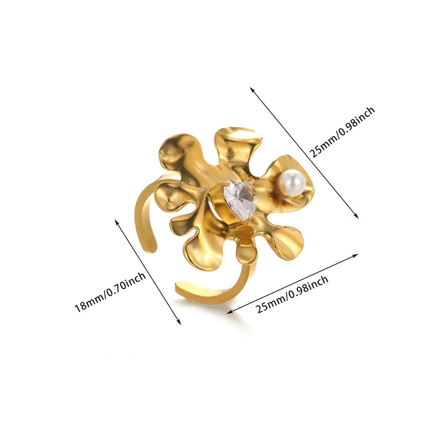 Jewelry IG Style Exaggerated Heart Shape Eye Solid Color 304 Stainless Steel Pearl Zircon Inlay Open Rings