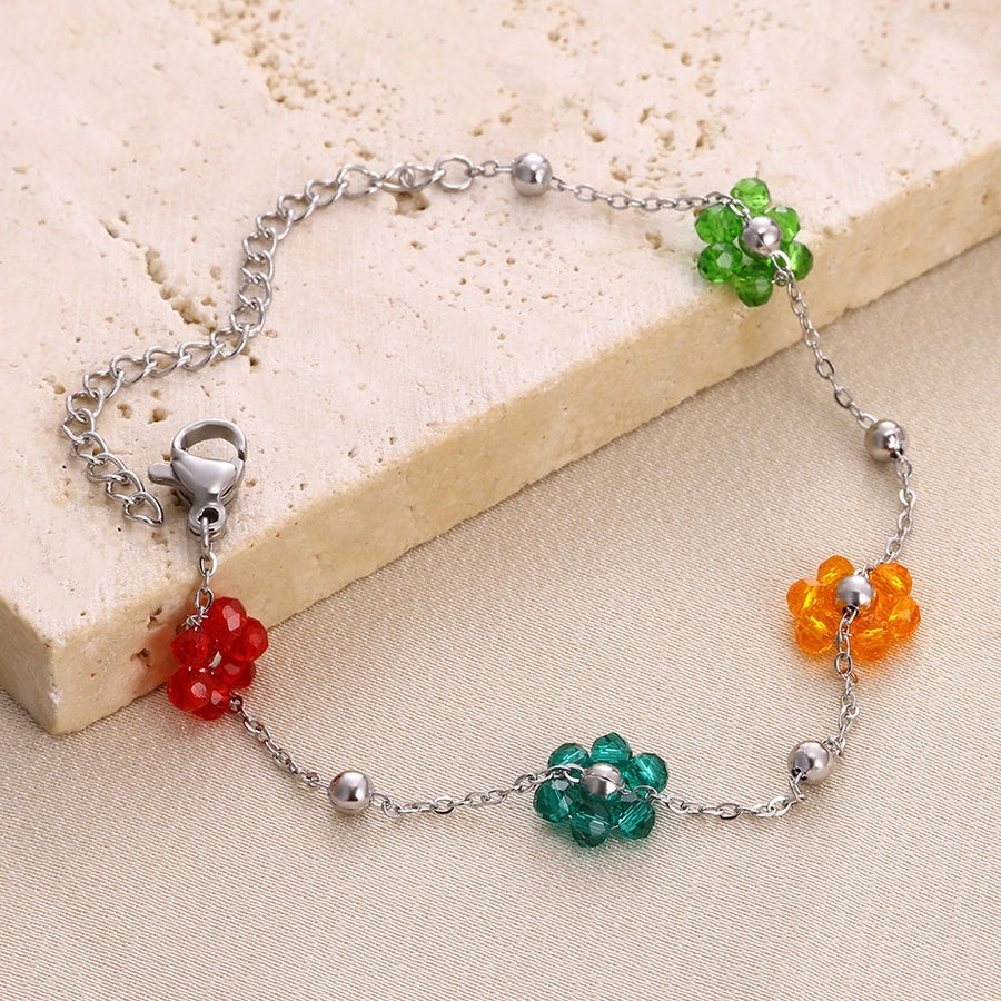 Simple Style Flower 304 Stainless Steel 18K Gold Plated Bracelets In Bulk