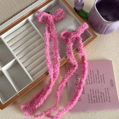 Women's Korean Style Bow Knot Flannel Hair Claws