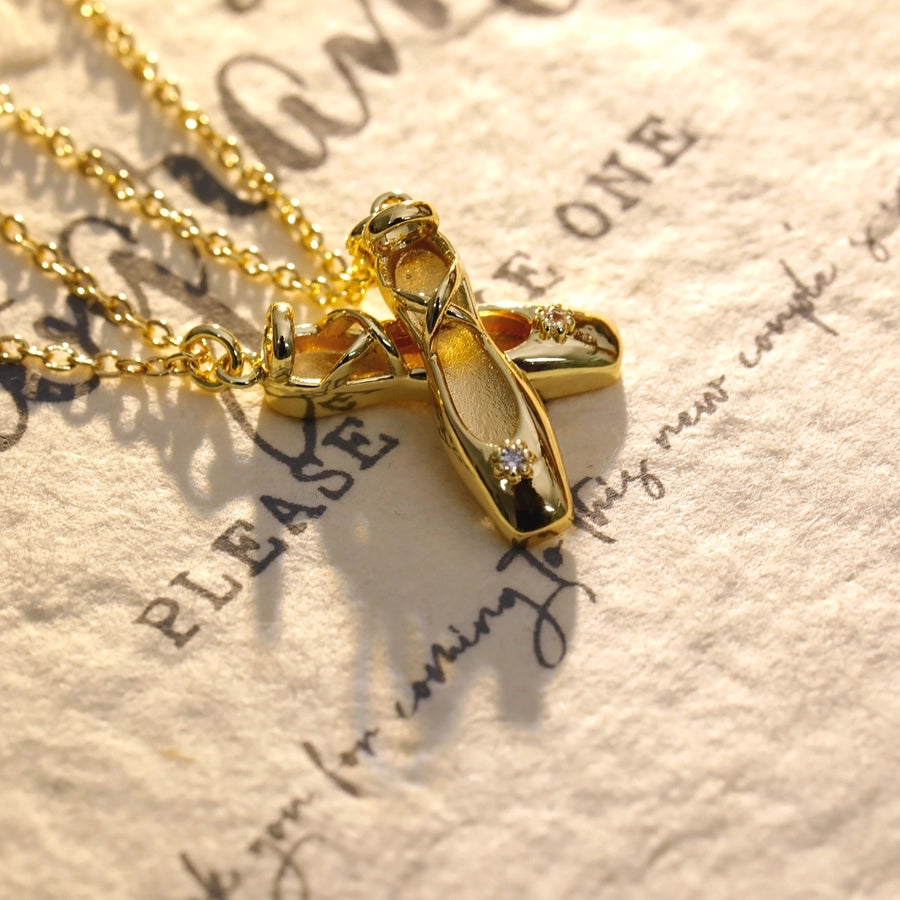 Jewelry Cute Pastoral Ballet shoes Copper Zircon 14K Gold Plated White Gold Plated Pendant Necklace