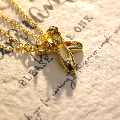 Jewelry Cute Pastoral Ballet shoes Copper Zircon 14K Gold Plated White Gold Plated Pendant Necklace