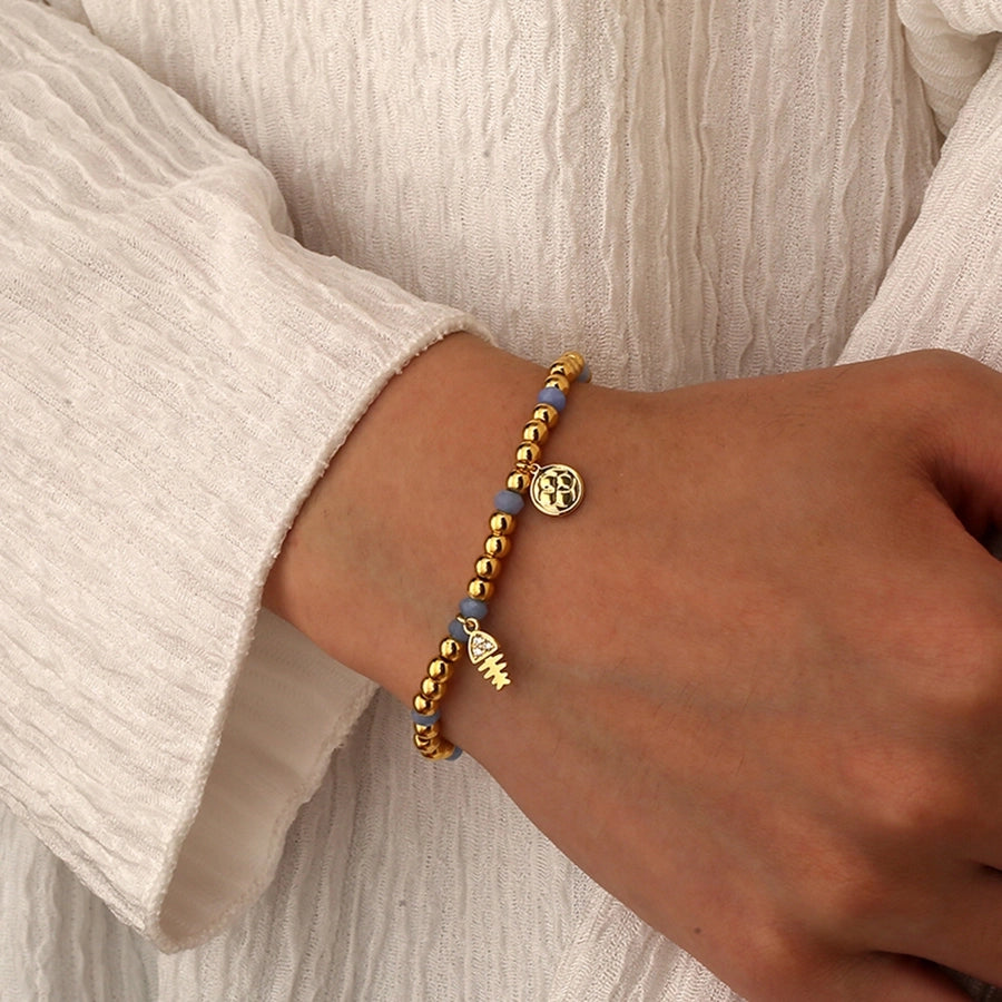 Jewelry IG Style Fish Bone Copper Zircon Beaded Inlay Bracelets