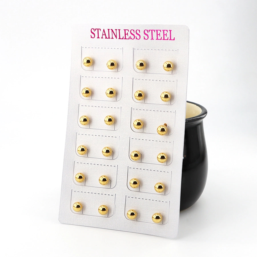 12 pairs Casual Simple Style Classic Style Round Plating 304 Stainless Steel Gold Plated Ear Studs