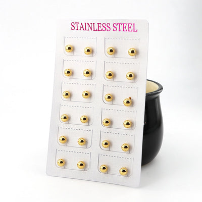 12 pairs Casual Simple Style Classic Style Round Plating 304 Stainless Steel Gold Plated Ear Studs