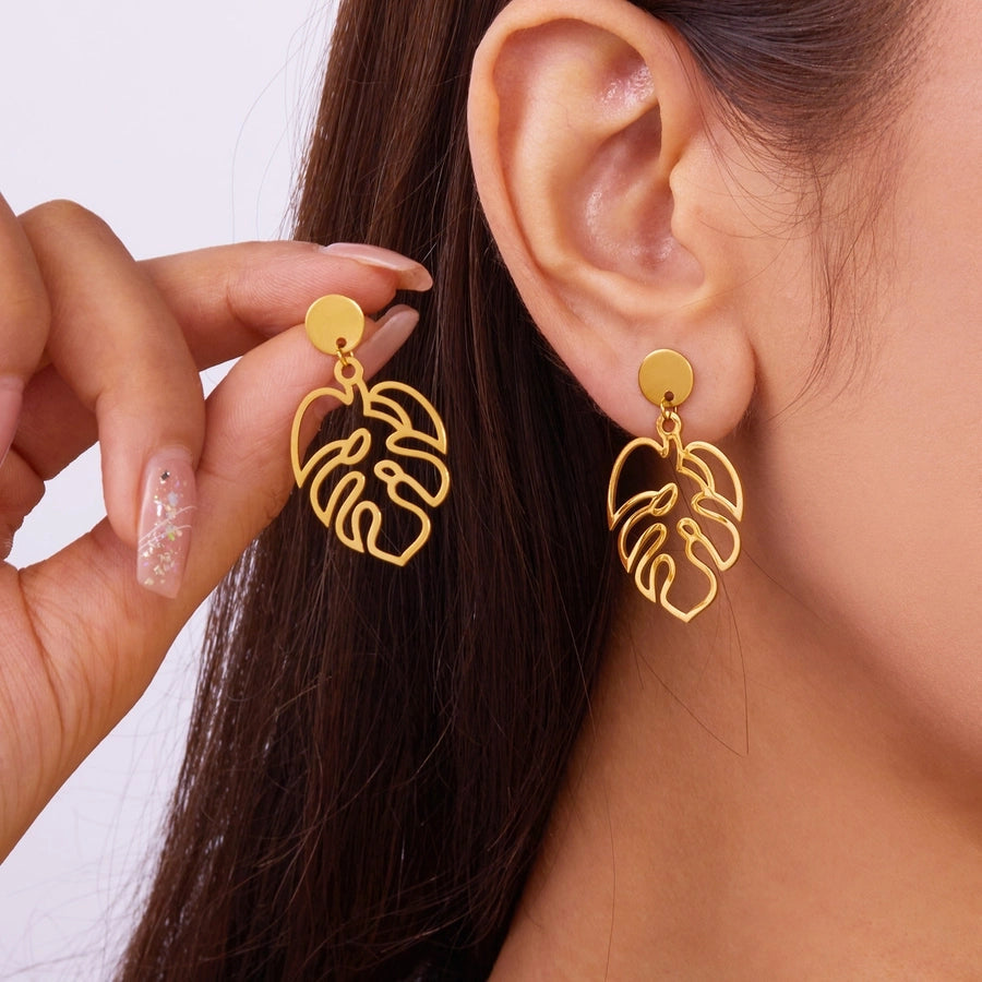 1 Pair Elegant Tropical Leaves Flower Shell 201 Stainless Steel Drop Earrings