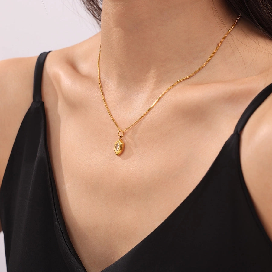 Jewelry Simple Style Korean Style Hexagon 304 Stainless Steel 18K Gold Plated Plating Pendant Necklace Necklace