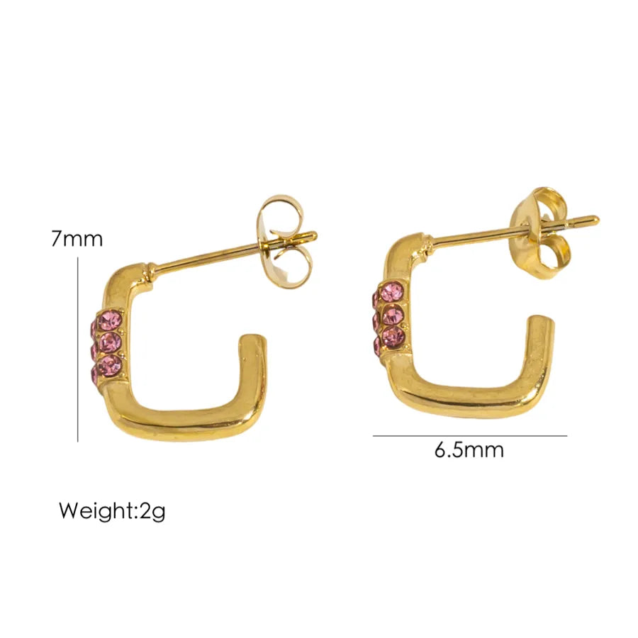 1 Pair IG Style Modern Style Geometric Inlay 304 Stainless Steel Natural Stone 14K Gold Plated Ear Studs