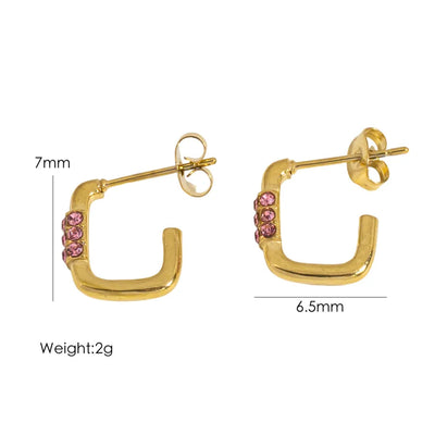 1 Pair IG Style Modern Style Geometric Inlay 304 Stainless Steel Natural Stone 14K Gold Plated Ear Studs