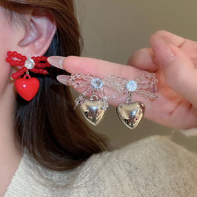 1 Pair IG Style Heart Shape Inlay Copper Resin Glass Bead Zircon Drop Earrings