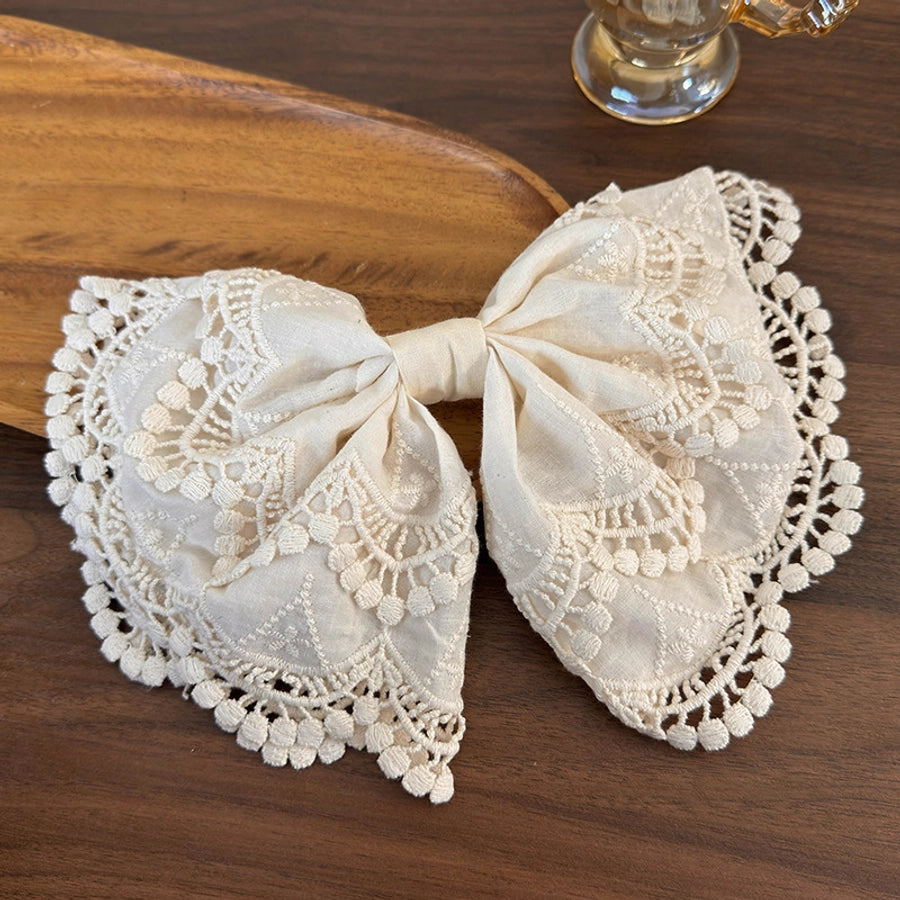 Korean Style White Lace Embroidered Bow Half-Tie Hairpin Women's Head  New Style High-end Elegant Headwear