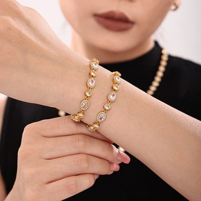 Elegant Luxurious Geometric 304 Stainless Steel 18K Gold Plated Zircon  Bracelets In Bulk