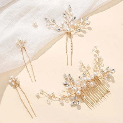 women's elegant glam bridal geometric artificial crystal imitation pearl rhinestone handmade hairpin insert comb