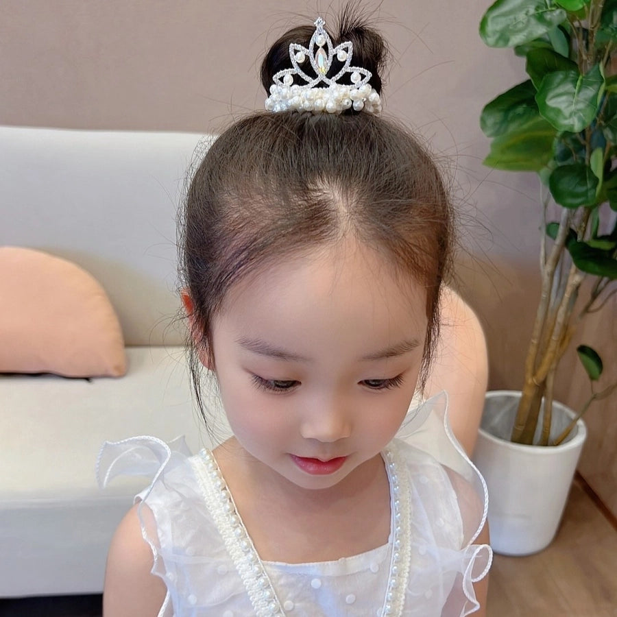Children's Princess Crown Hair Accessories Pearl Ball Hair Loop Hair Rope Little Girl Hair  Pearl Crown