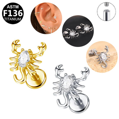 1 Piece Lip Rings Hip-Hop Rock Punk Spider Pure Titanium Titanium Alloy Zircon 14K Gold Plated White Gold Plated Lip Rings Ear Cartilage Rings & Studs