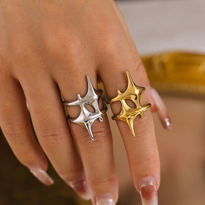 Jewelry Casual Elegant Modern Style Star Titanium Steel 18K Gold Plated Plating Open Rings