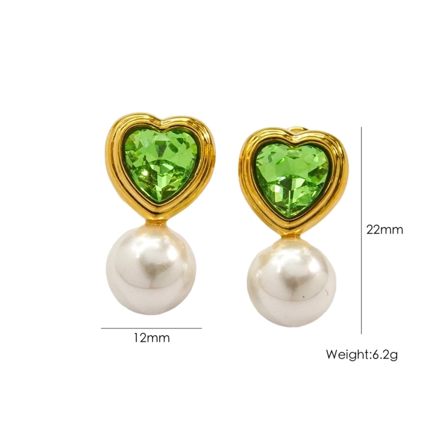 1 Pair IG Style Streetwear Heart Shape Inlay 304 Stainless Steel Rhinestones 14K Gold Plated Drop Earrings
