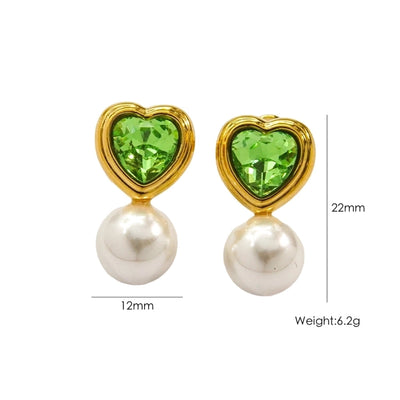 1 Pair IG Style Streetwear Heart Shape Inlay 304 Stainless Steel Rhinestones 14K Gold Plated Drop Earrings