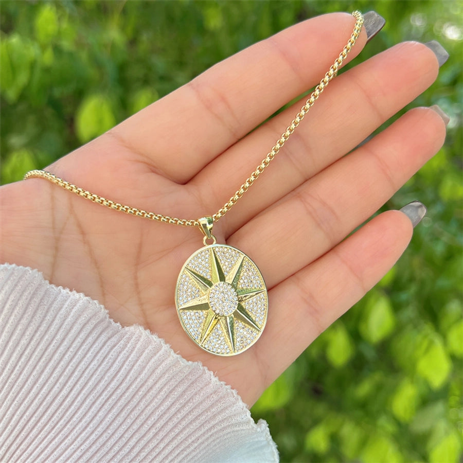 Copper 18K Gold Plated Inlay Geometric Zircon Pendant Necklace