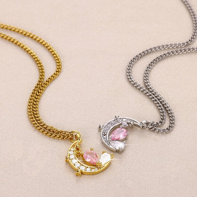 Jewelry Elegant Classic Style Moon 304 Stainless Steel Pendant Necklace