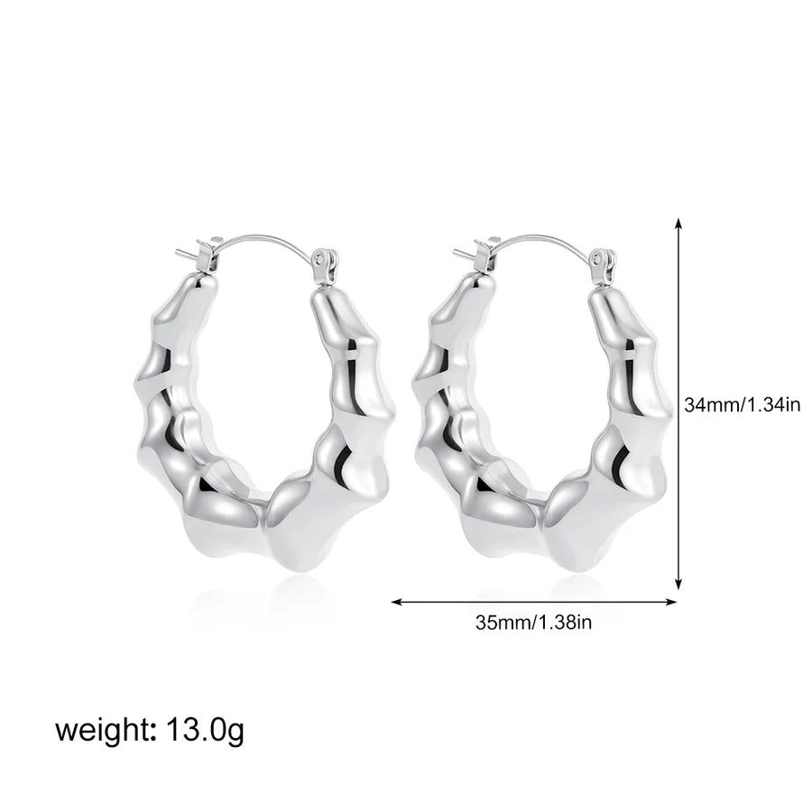 1 Pair Classical Bamboo Joint 304 Stainless Steel Hoop Earrings
