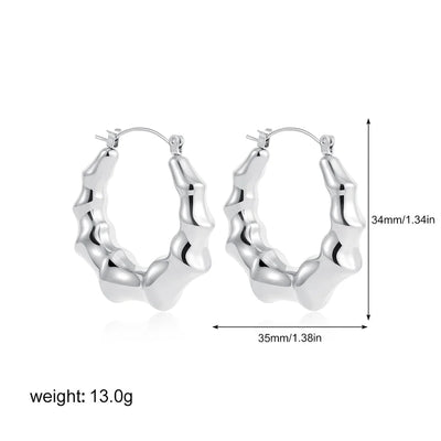 1 Pair Classical Bamboo Joint 304 Stainless Steel Hoop Earrings