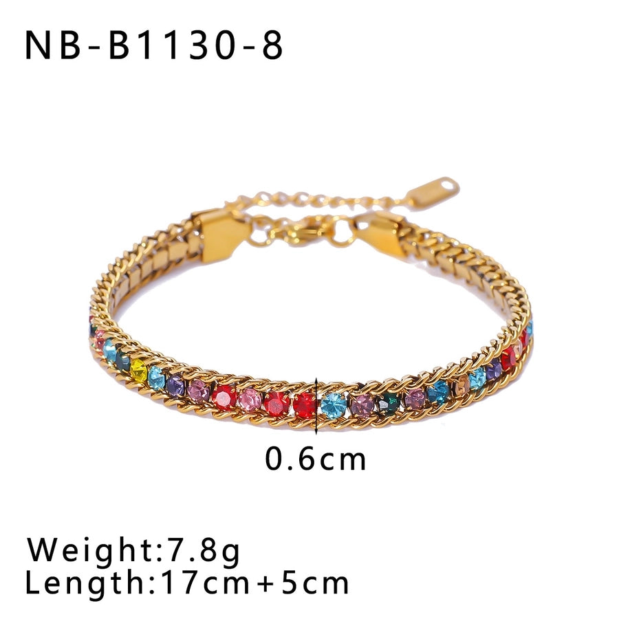 IG Style Geometric 304 Stainless Steel 18K Gold Plated Zircon Tennis Chain Bracelets In Bulk