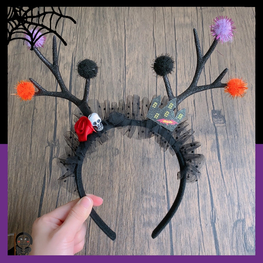 Halloween Cute Funny Women's Pumpkin Antlers Hair Band Party Headpieces