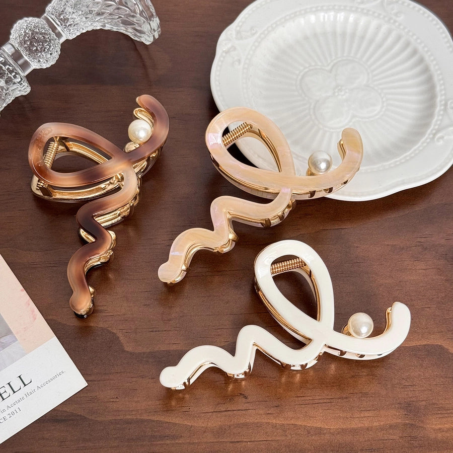 Women's IG Style Waves Arylic Alloy Inlay Pearl Hair Claws