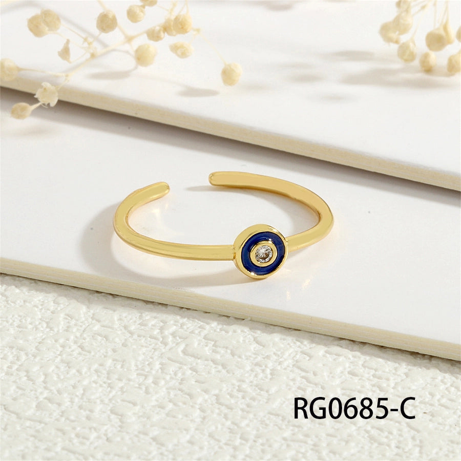 Copper Inlay Geometric Round Zircon Open Rings