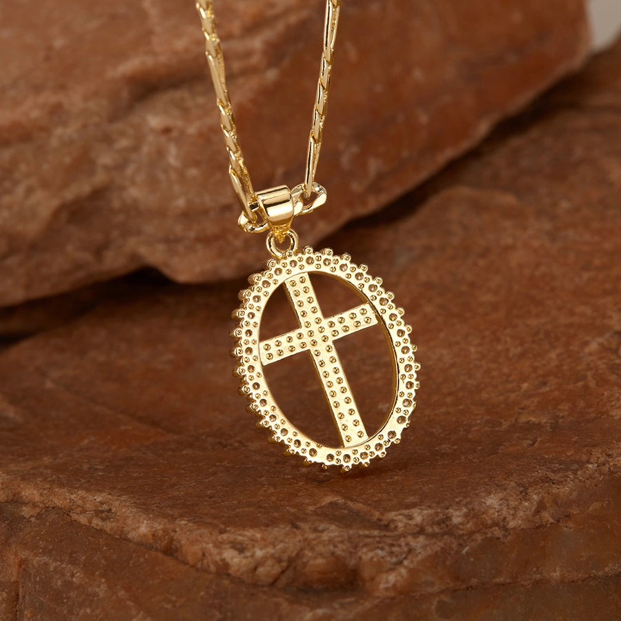 Jewelry French Style Simple Style Cross Copper 14K Gold Plated Pendant Necklace