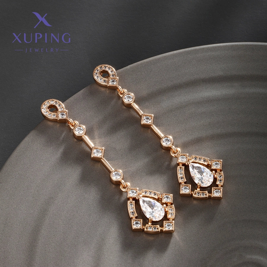 1 Pair Elegant Luxurious XUPING Geometric Inlay Copper Artificial Gemstones 18K Gold Plated Drop Earrings
