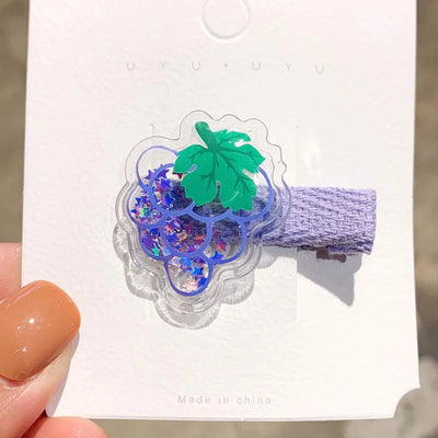 kid's cute cartoon fruit alloy rubber sequins hair clip