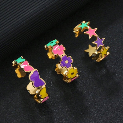 Jewelry Sweet Star Flower Butterfly Titanium Steel Open Rings