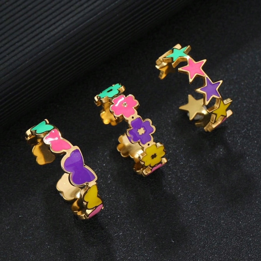Jewelry Sweet Star Flower Butterfly Titanium Steel Open Rings