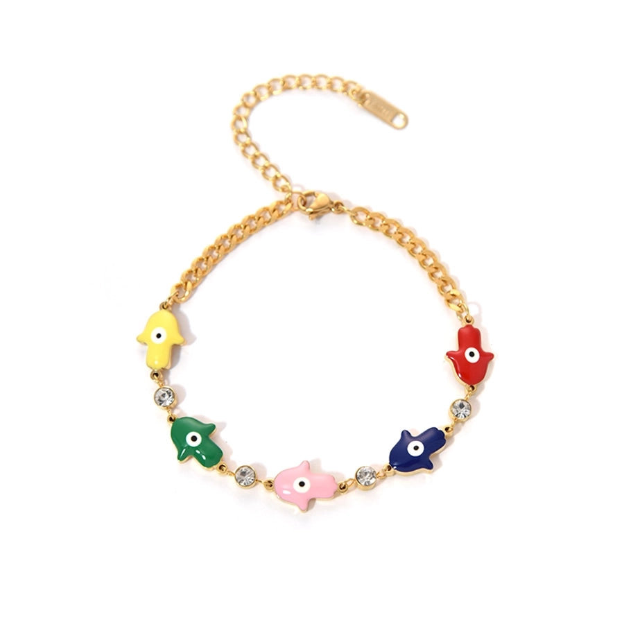 Funny Modern Style Simple Style Palm Heart Shape Eye 304 Stainless Steel 14K Gold Plated Bracelets In Bulk