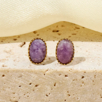 One Pack and Two Pairs Retro French Style Geometric Plating Titanium Steel Natural Stone 14K Gold Plated Ear Studs