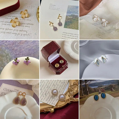 French retro earrings women's temperament earrings high-end feeling mosquito-repellent incense plate ear clip women's No ear hole pearl earrings women's wholesale