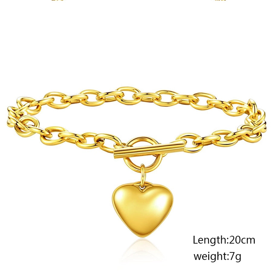 Jewelry Simple Style Classic Style Heart Shape 304 Stainless Steel Gold Plated Bracelets Necklace