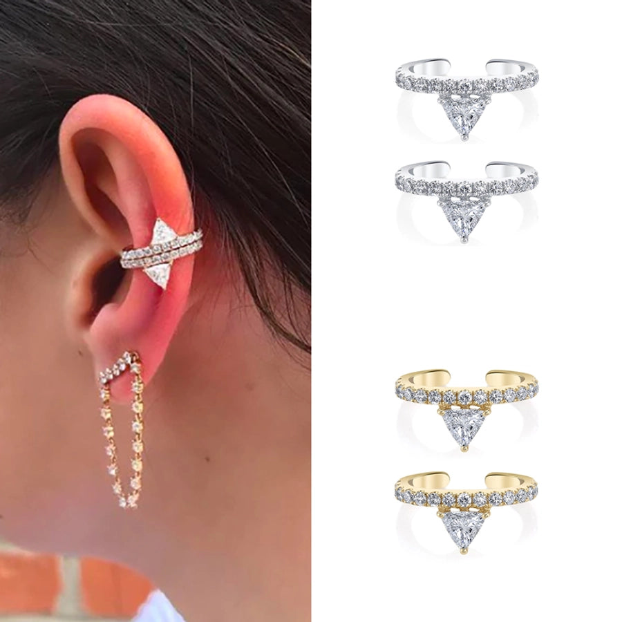 1 Pair Elegant Shiny Geometric Inlay Copper Zircon 24K Gold Plated Ear Cuffs