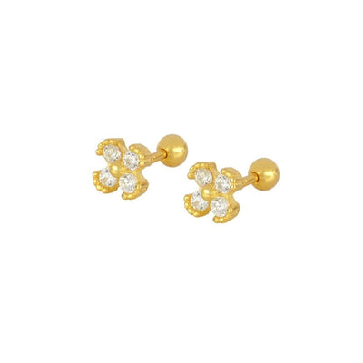 1 Pair Simple Style Shiny Flower Inlay Copper Zircon White Gold Plated Gold Plated Ear Studs