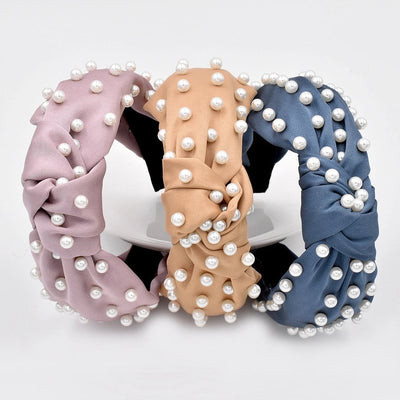 new full pearl headband fabric knotted solid color headband fashion hair accessories