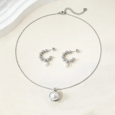 Jewelry IG Style French Style Streetwear C Shape Round 304 Stainless Steel Artificial Pearls Polishing Inlay Jewelry Set