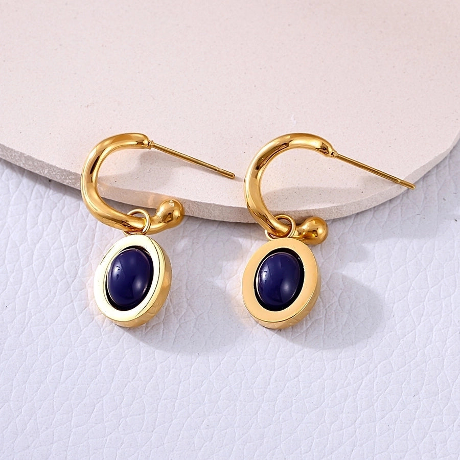 1 Pair Elegant Vacation Geometric Inlay 304 Stainless Steel Agate 18K Gold Plated Drop Earrings