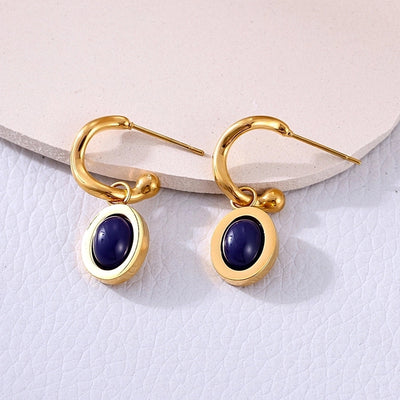 1 Pair Elegant Vacation Geometric Inlay 304 Stainless Steel Agate 18K Gold Plated Drop Earrings