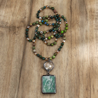 Retro Geometric natural stone Beaded Chain Pendant Necklace In Bulk