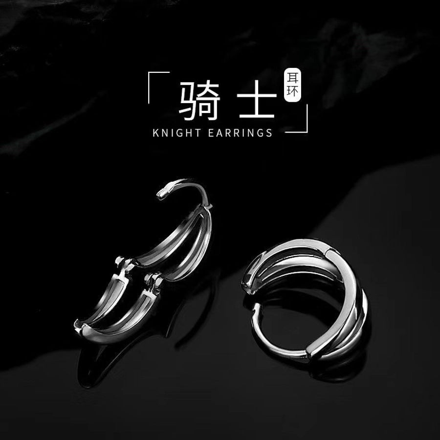 Double-ring earrings men's domineering Fry Street Men's earrings earrings women's  trendy hip-hop punk Ruffian handsome simple